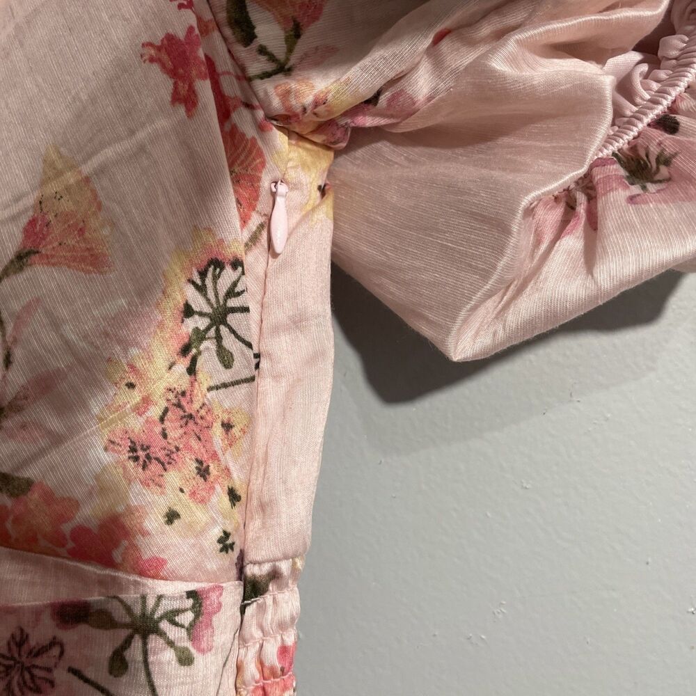 Taylor Pink Floral Puff Sleeve Dress Womens Size 14 V Neck Pockets Lined NWT - Picture 9 of 15
